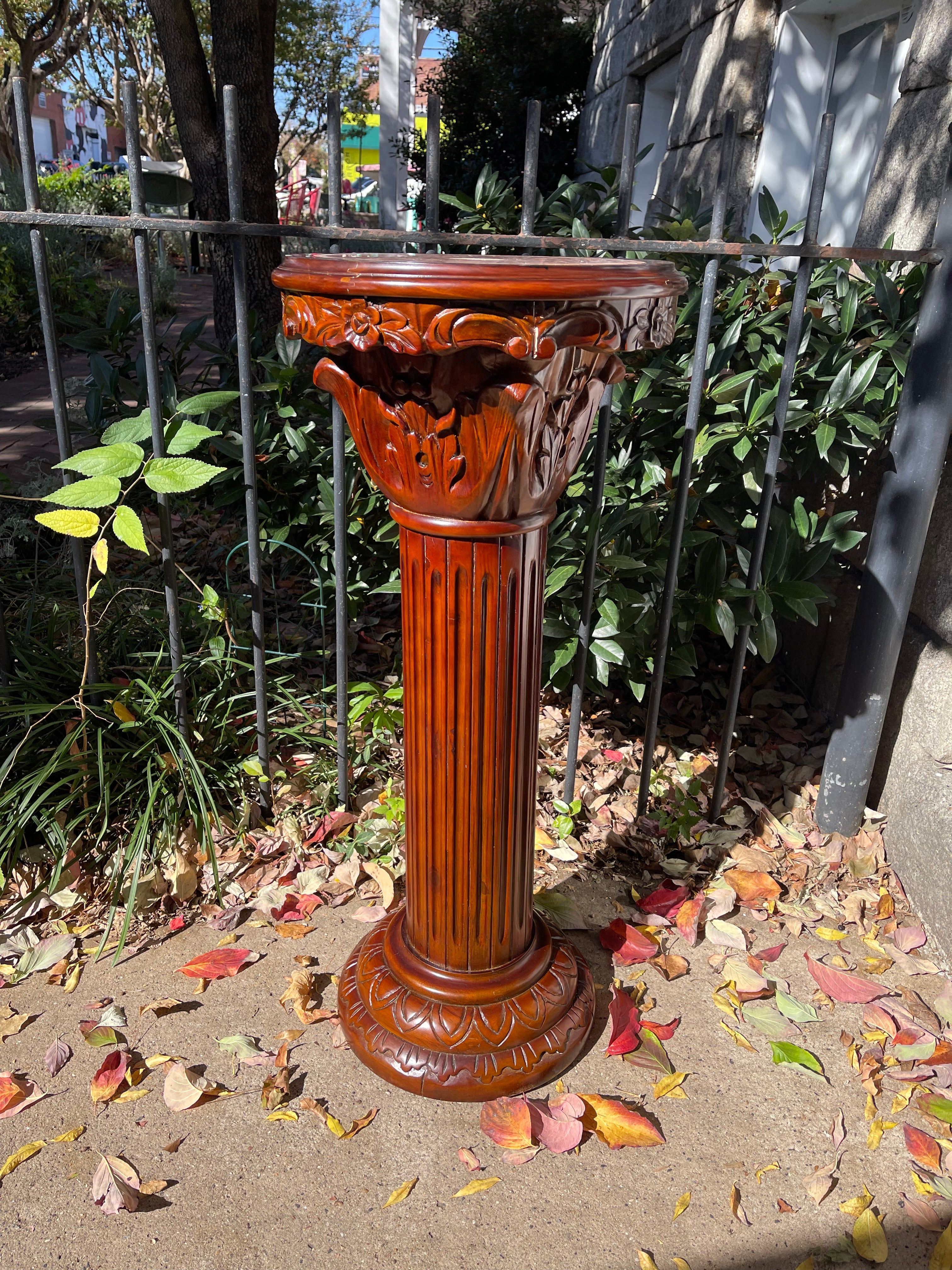 Carved Wooden Plant Stand