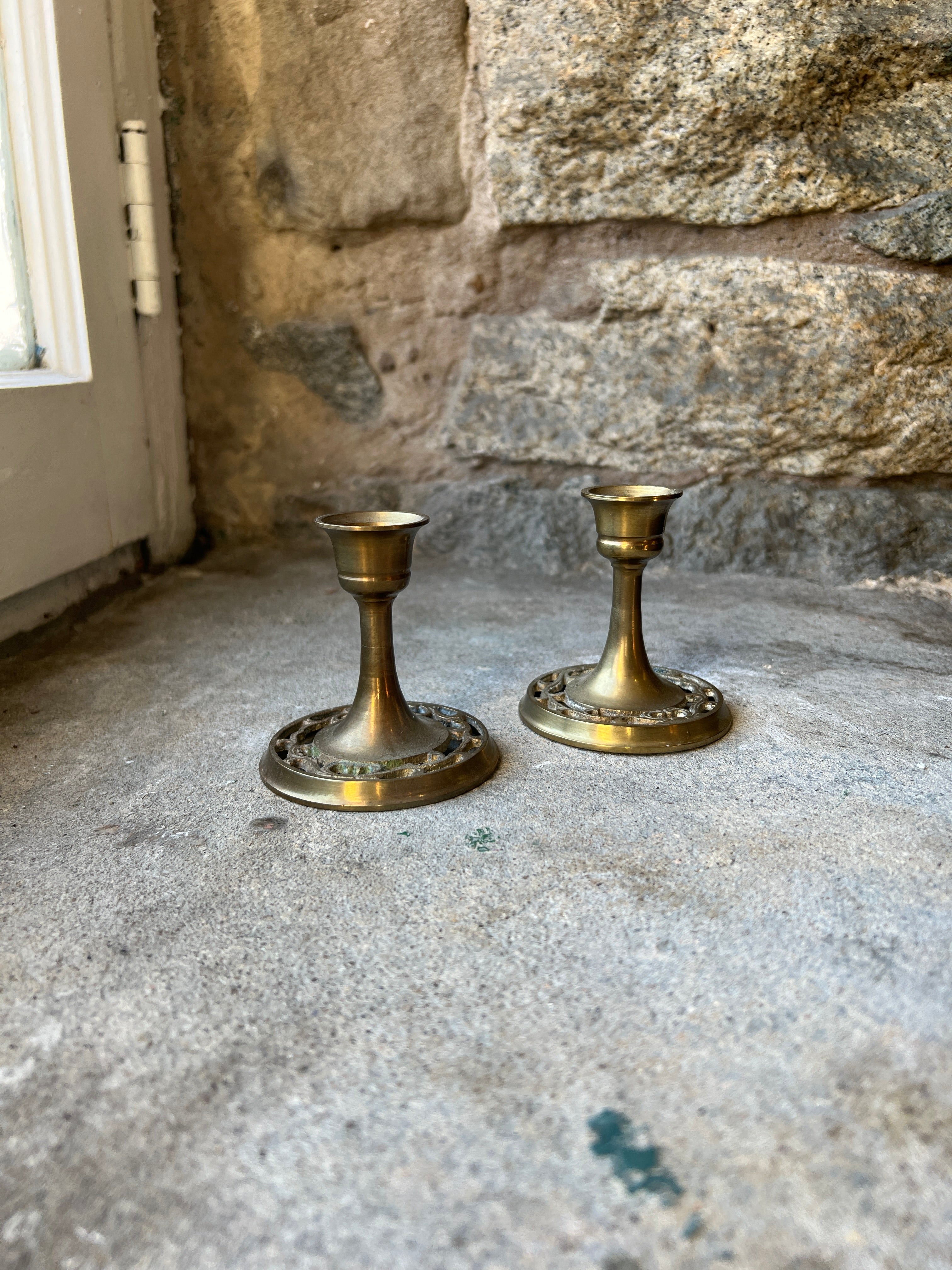 Pair of Small Brass Candle Holders