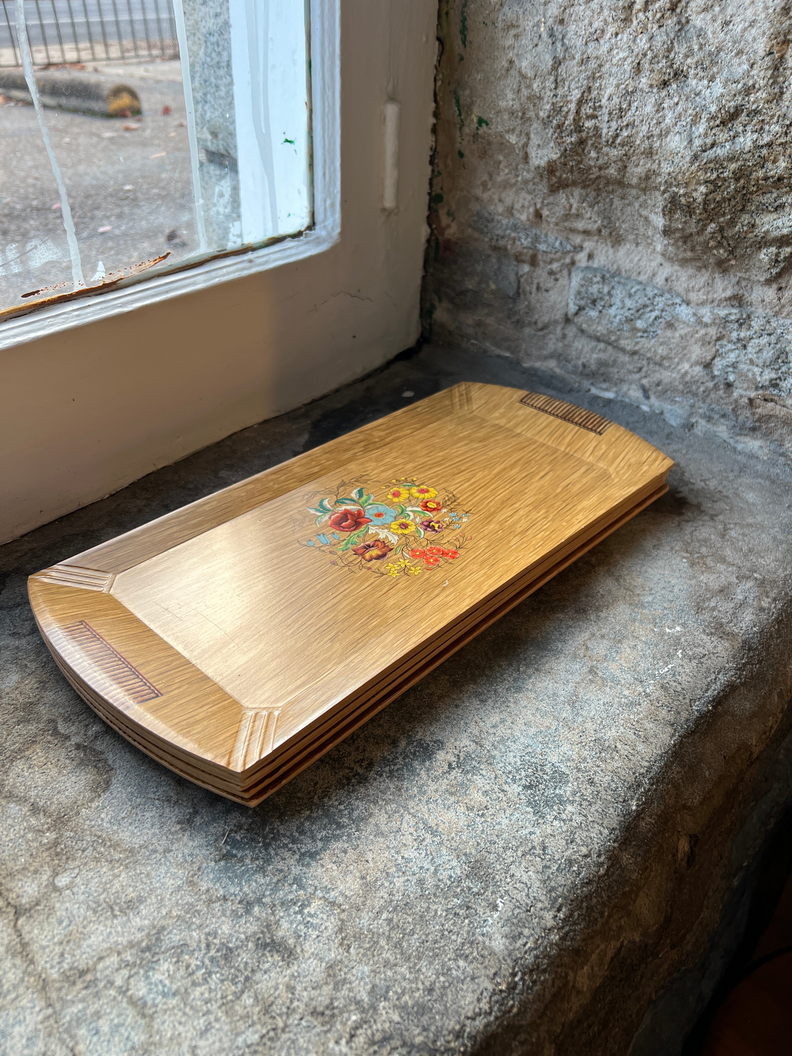 Hasko Wooden and Floral Tray