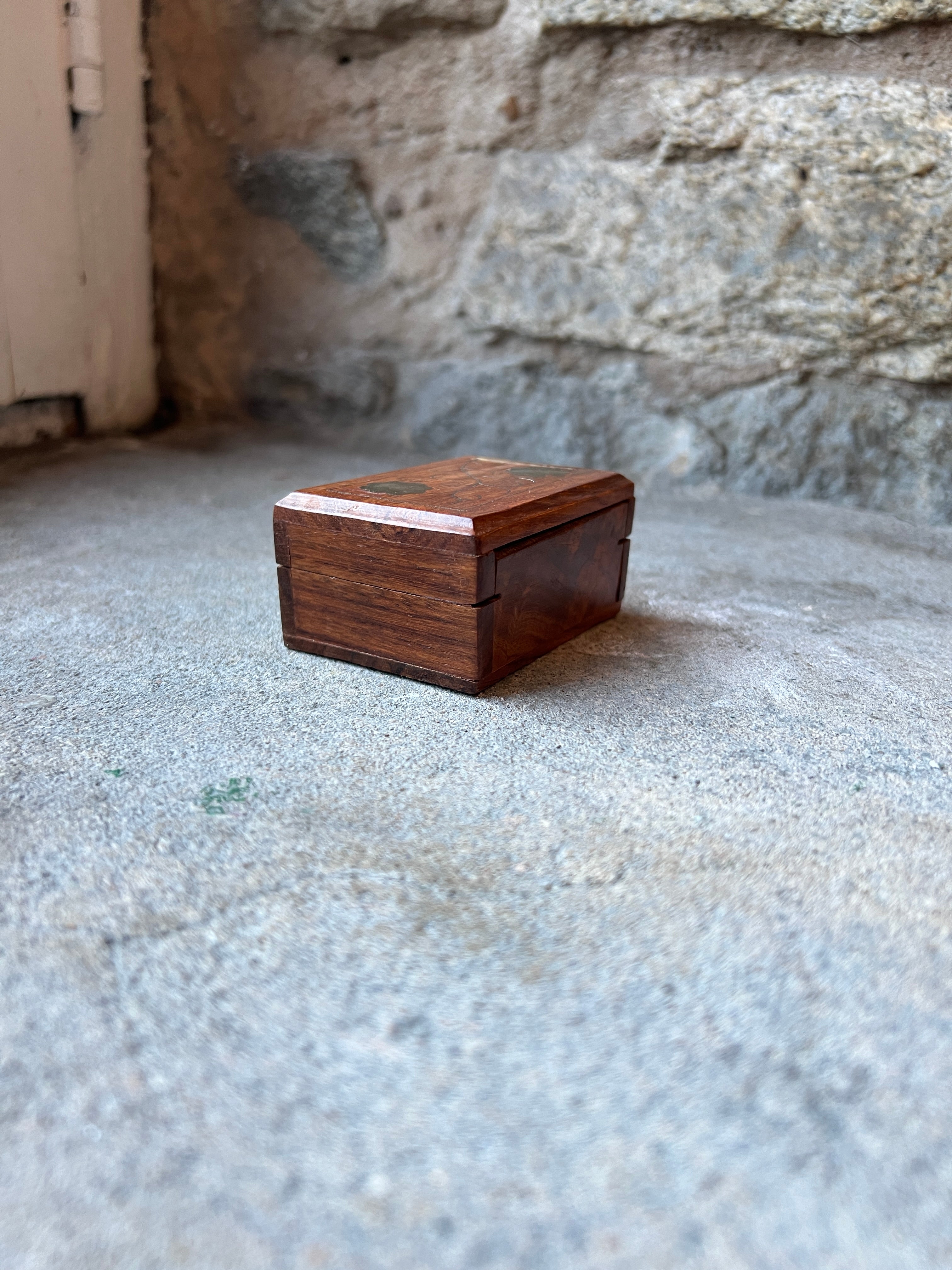 Brass Inlaid Wooden Trinket Box