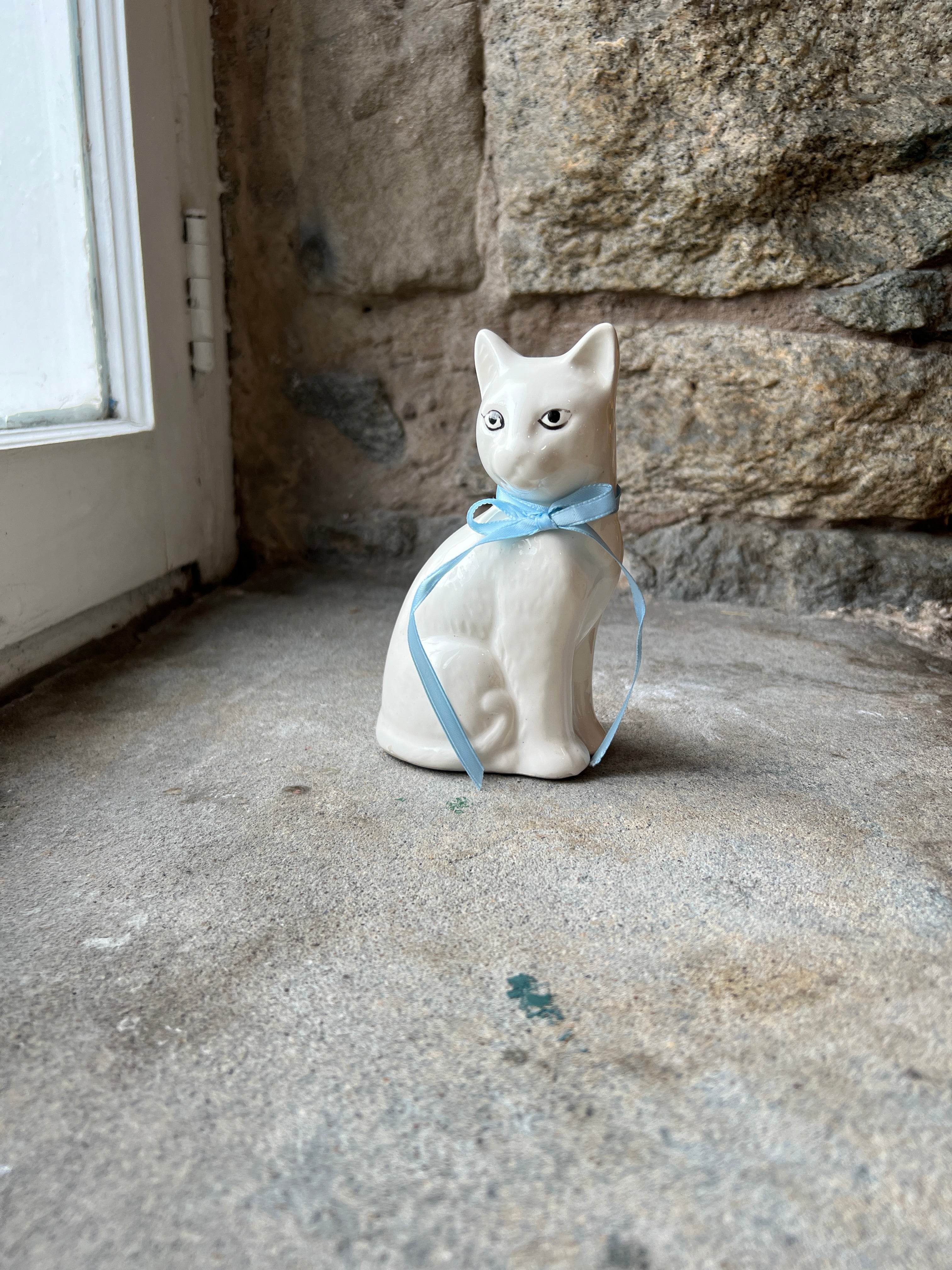 White Ceramic Cat with Bow