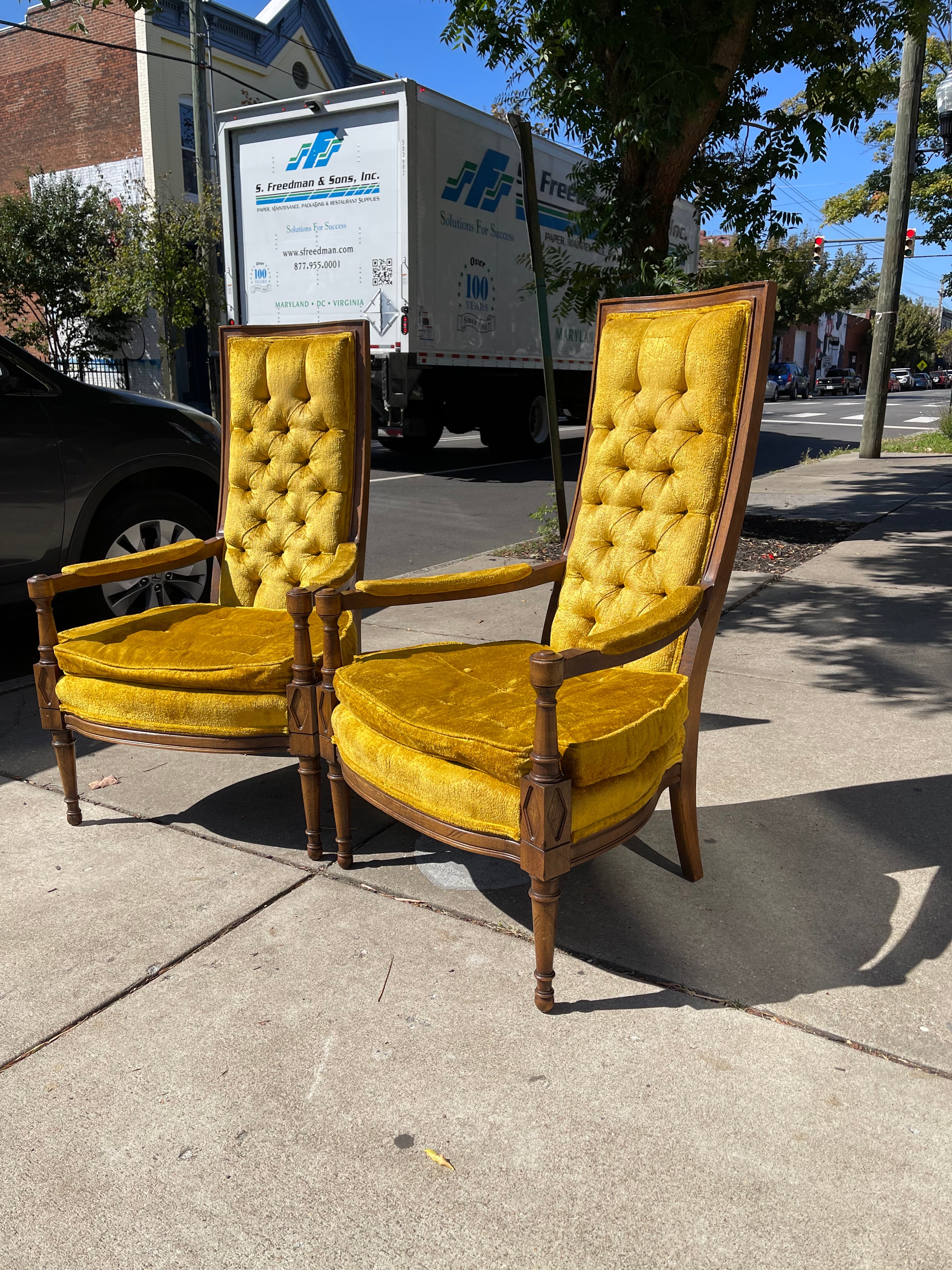 Golden Velvet Tufted High Back Chair