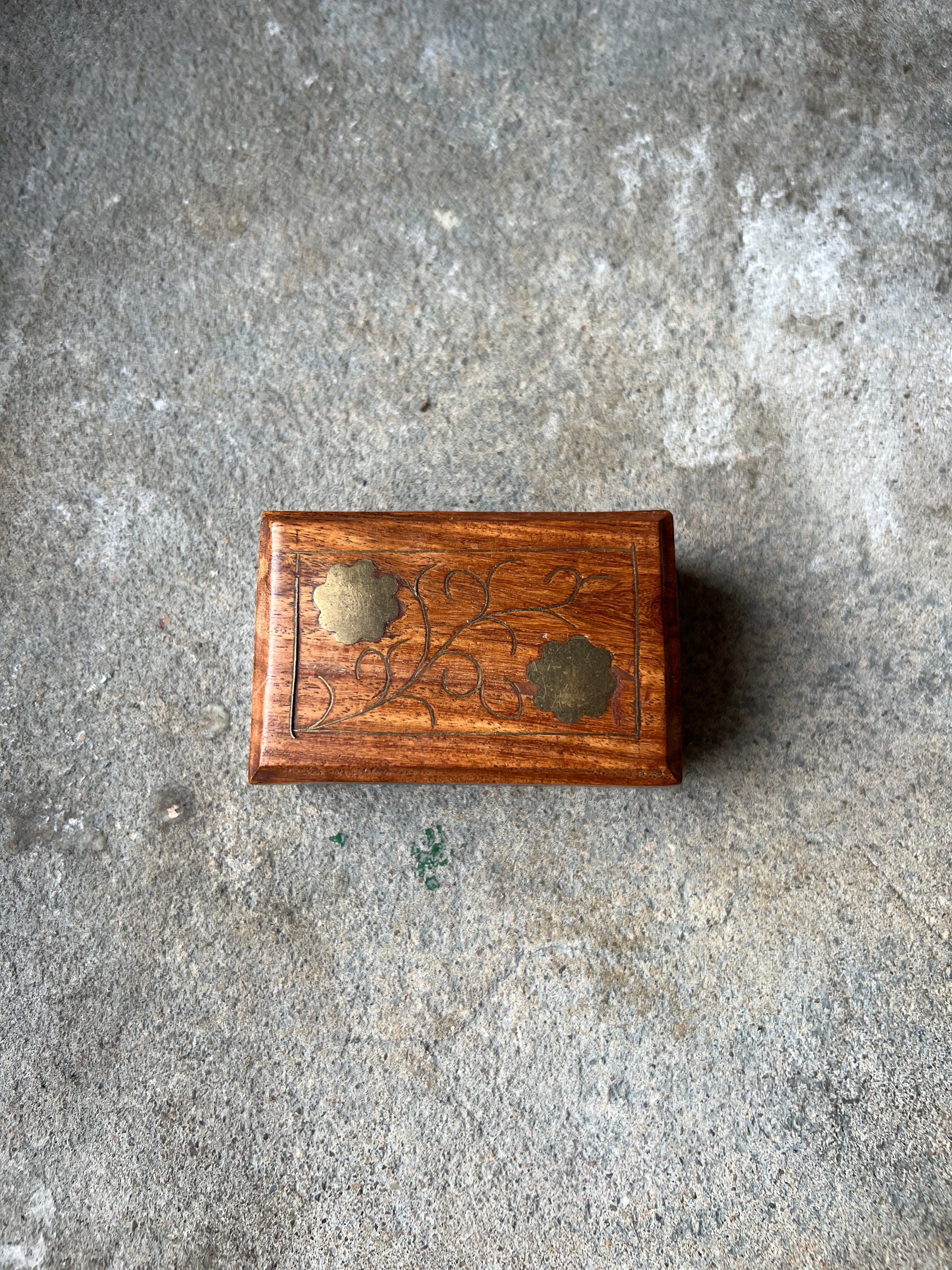 Brass Inlaid Wooden Trinket Box
