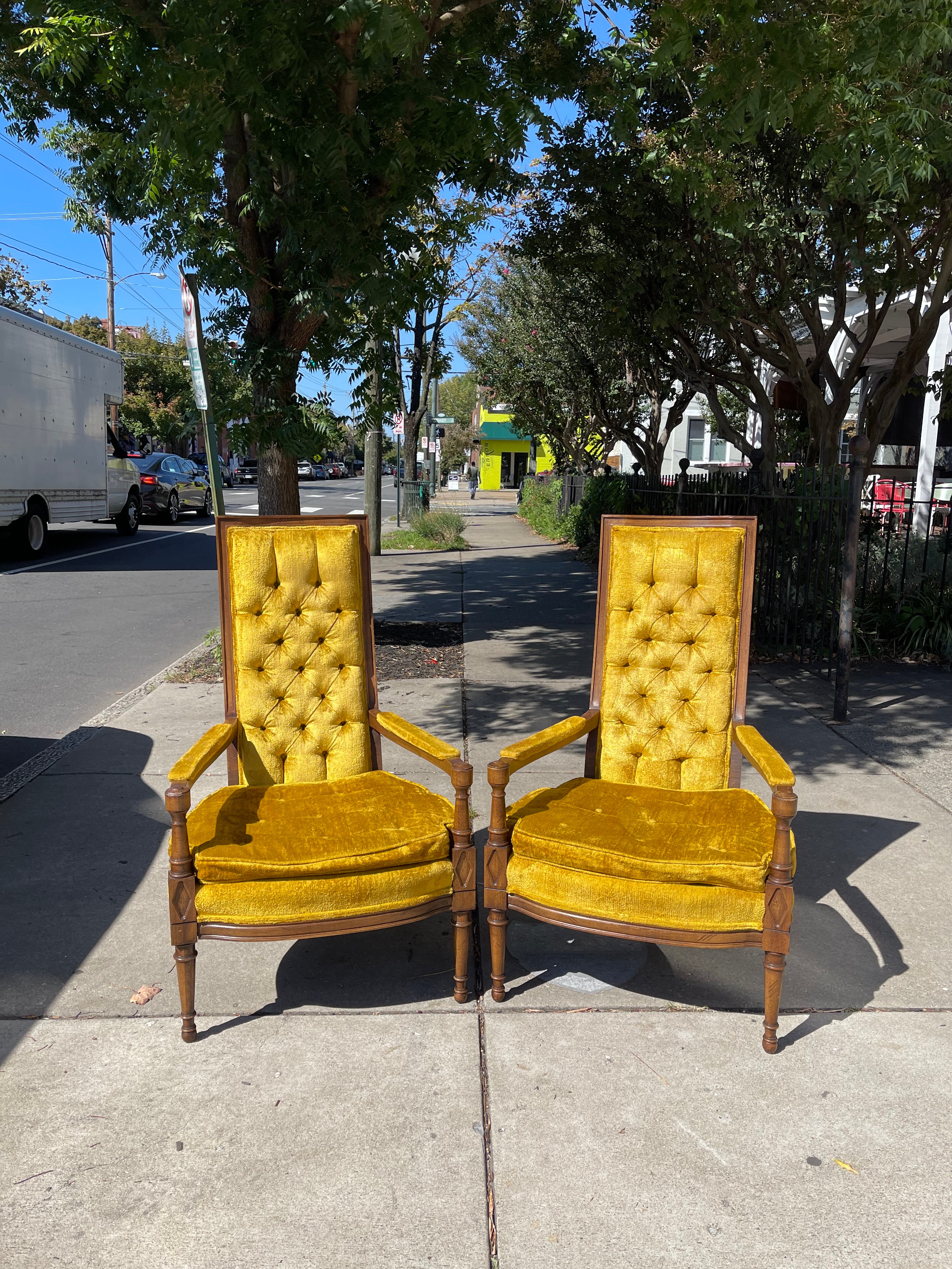 Golden Velvet Tufted High Back Chair