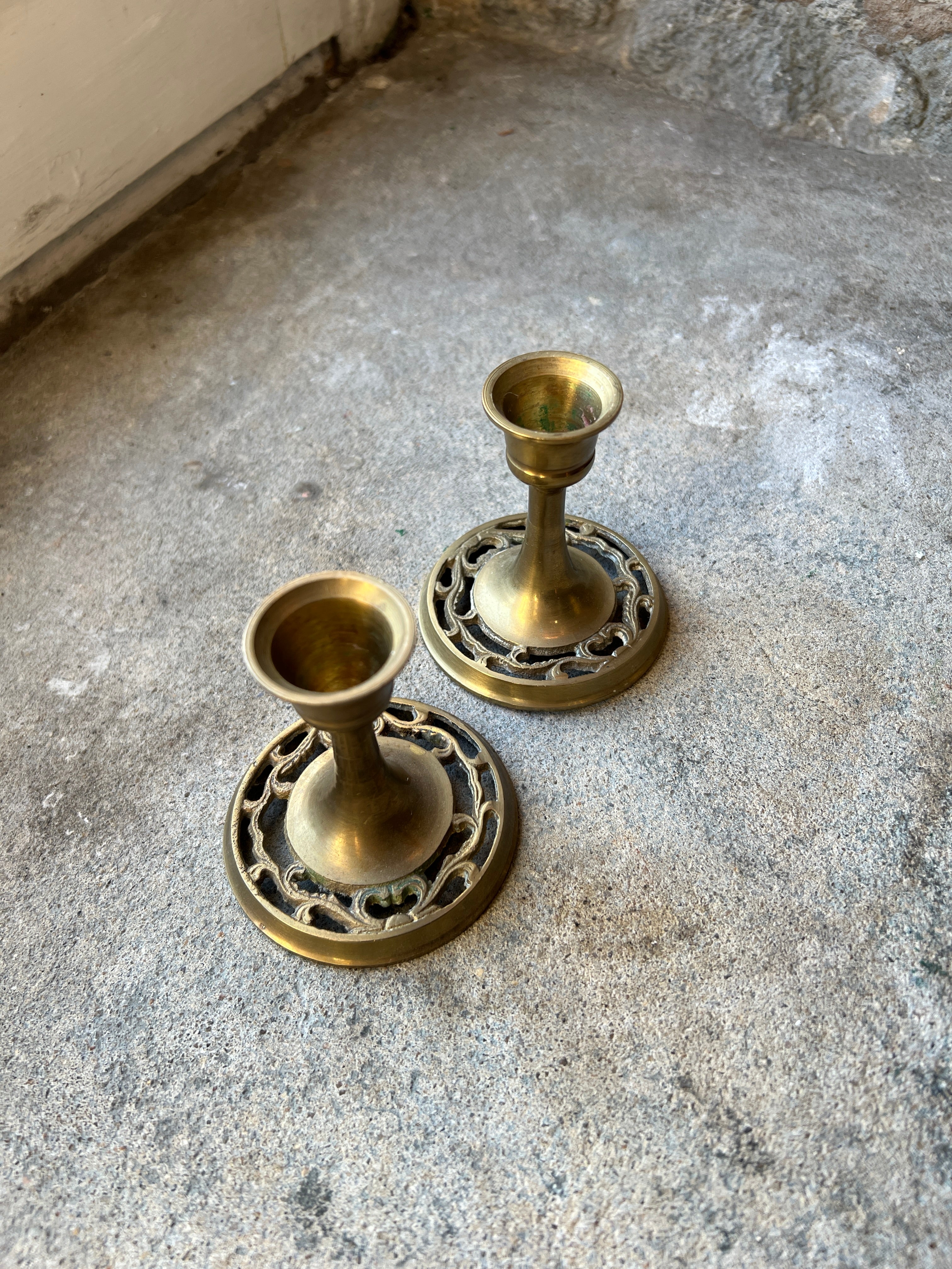 Pair of Small Brass Candle Holders