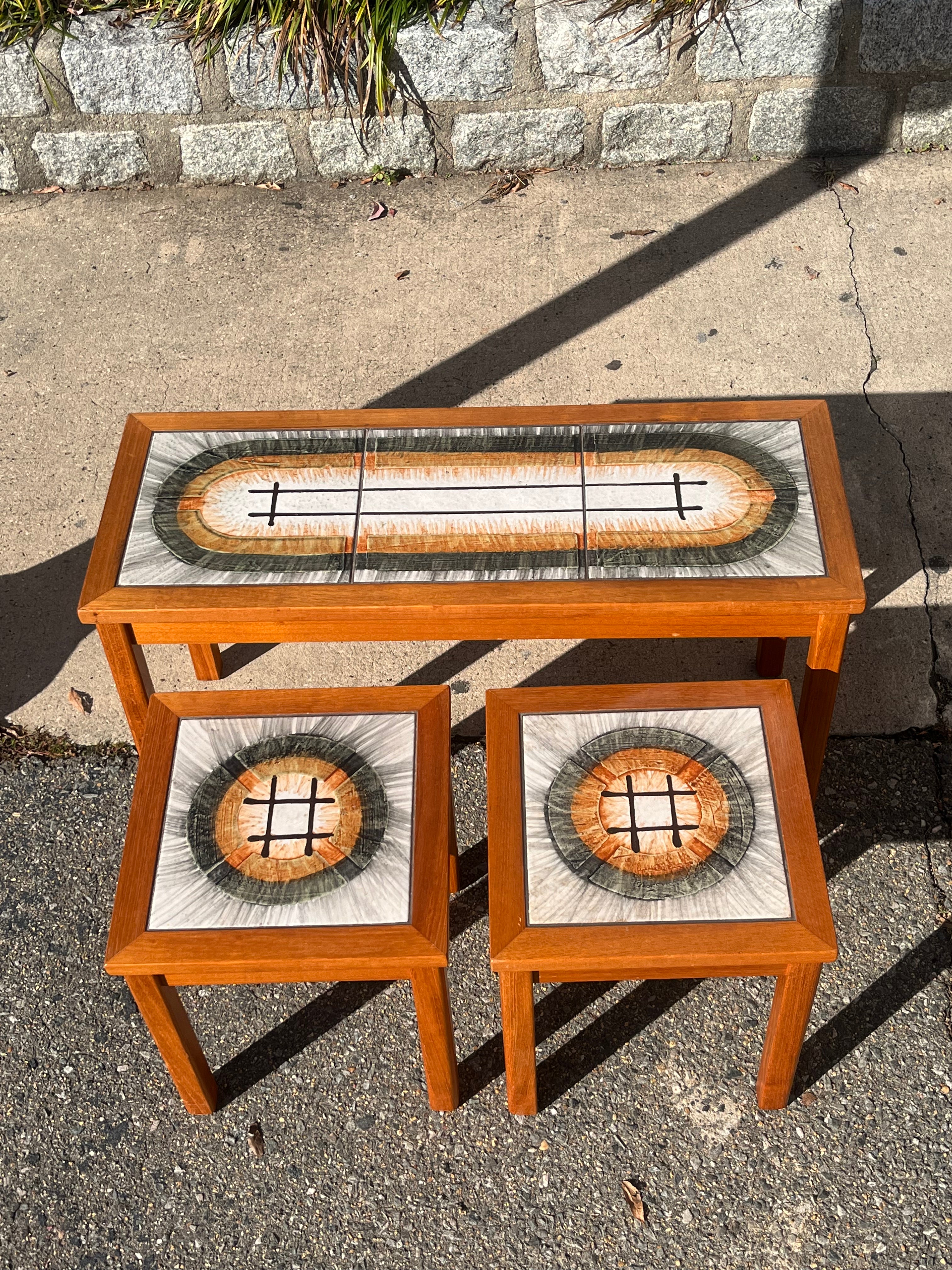 Petite Teak & Tile Nesting Table Set
