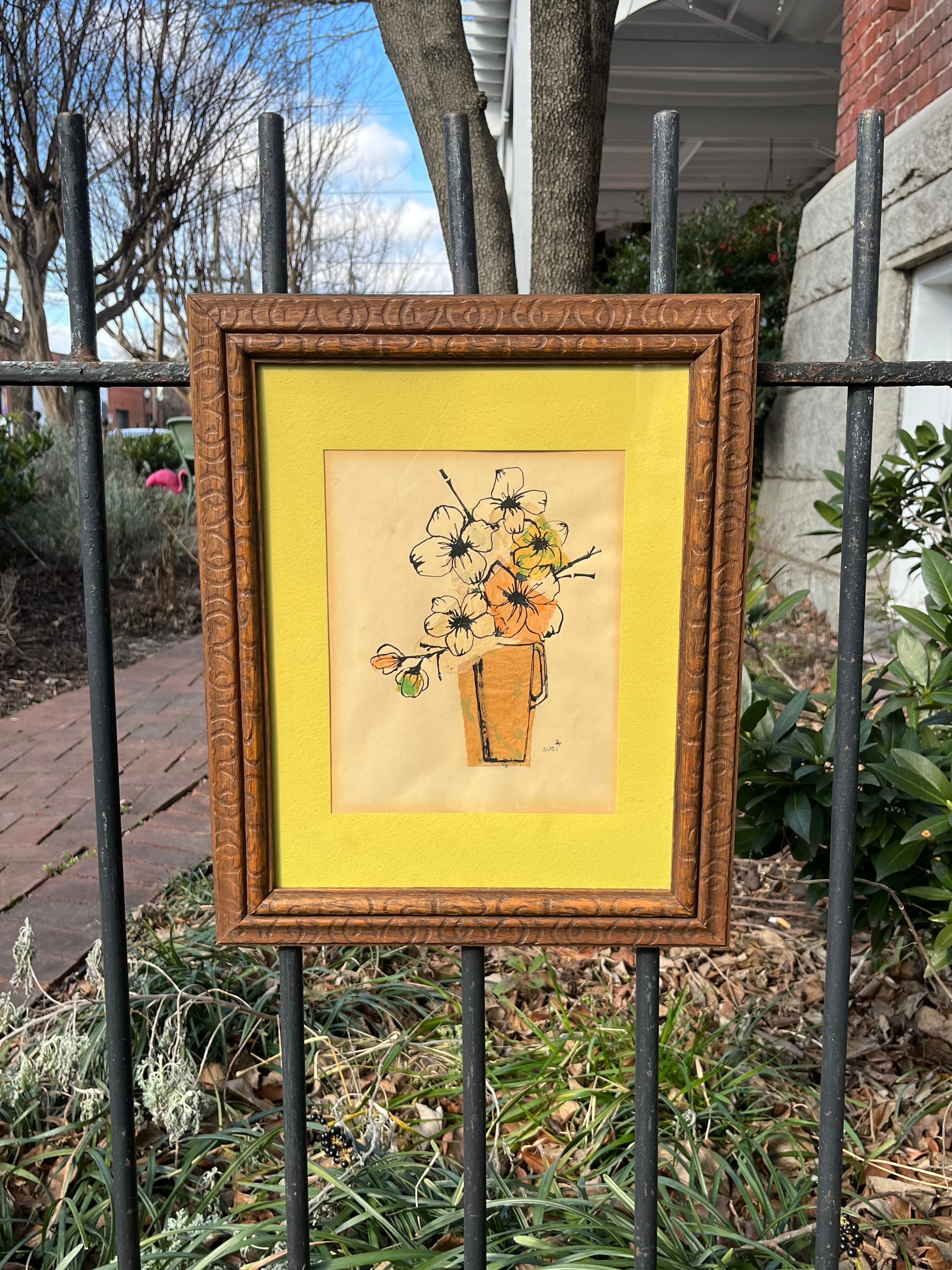 Midcentury Yellow Floral Mixed Media