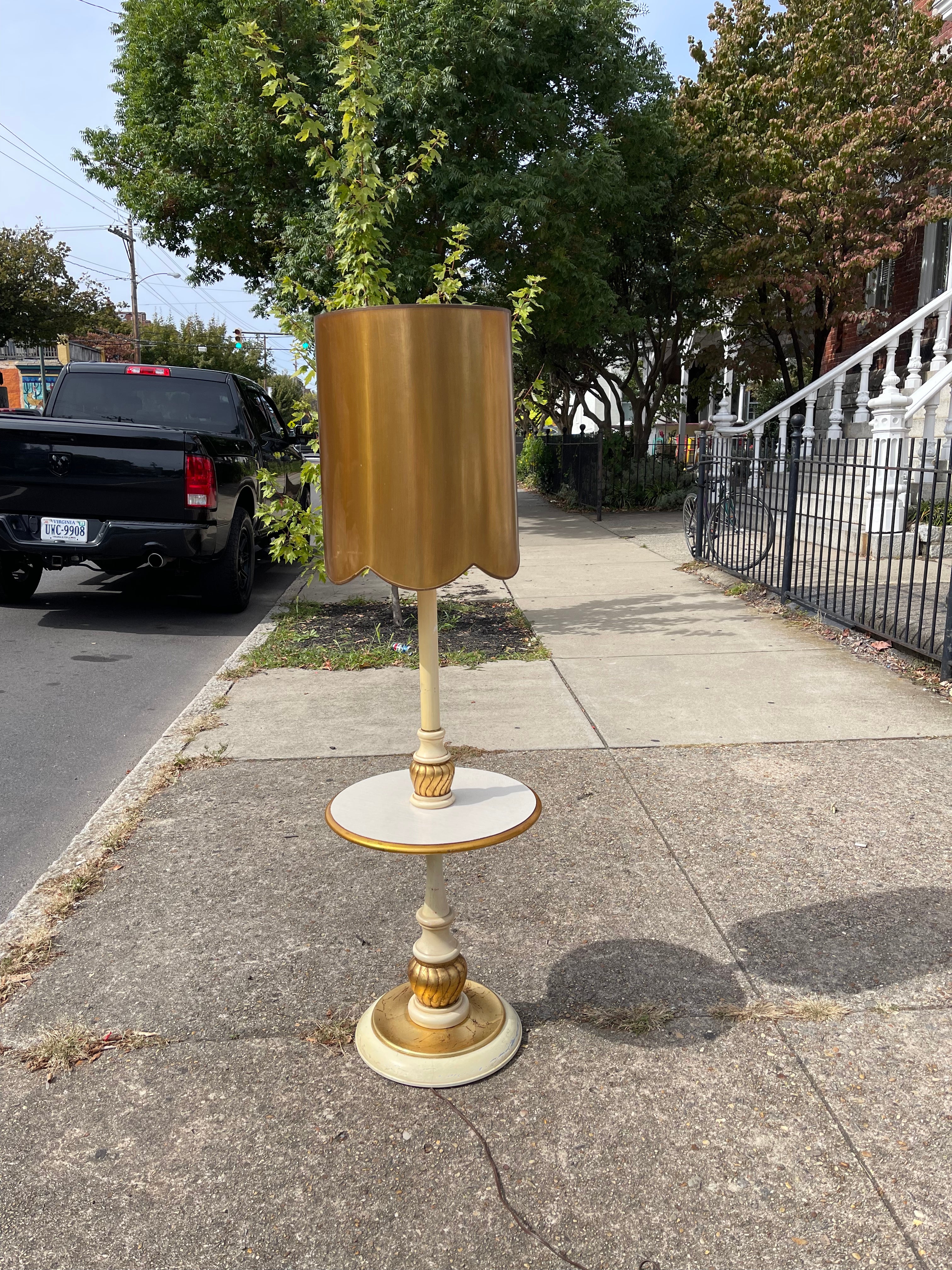 Gold & White Floor Lamp with Table
