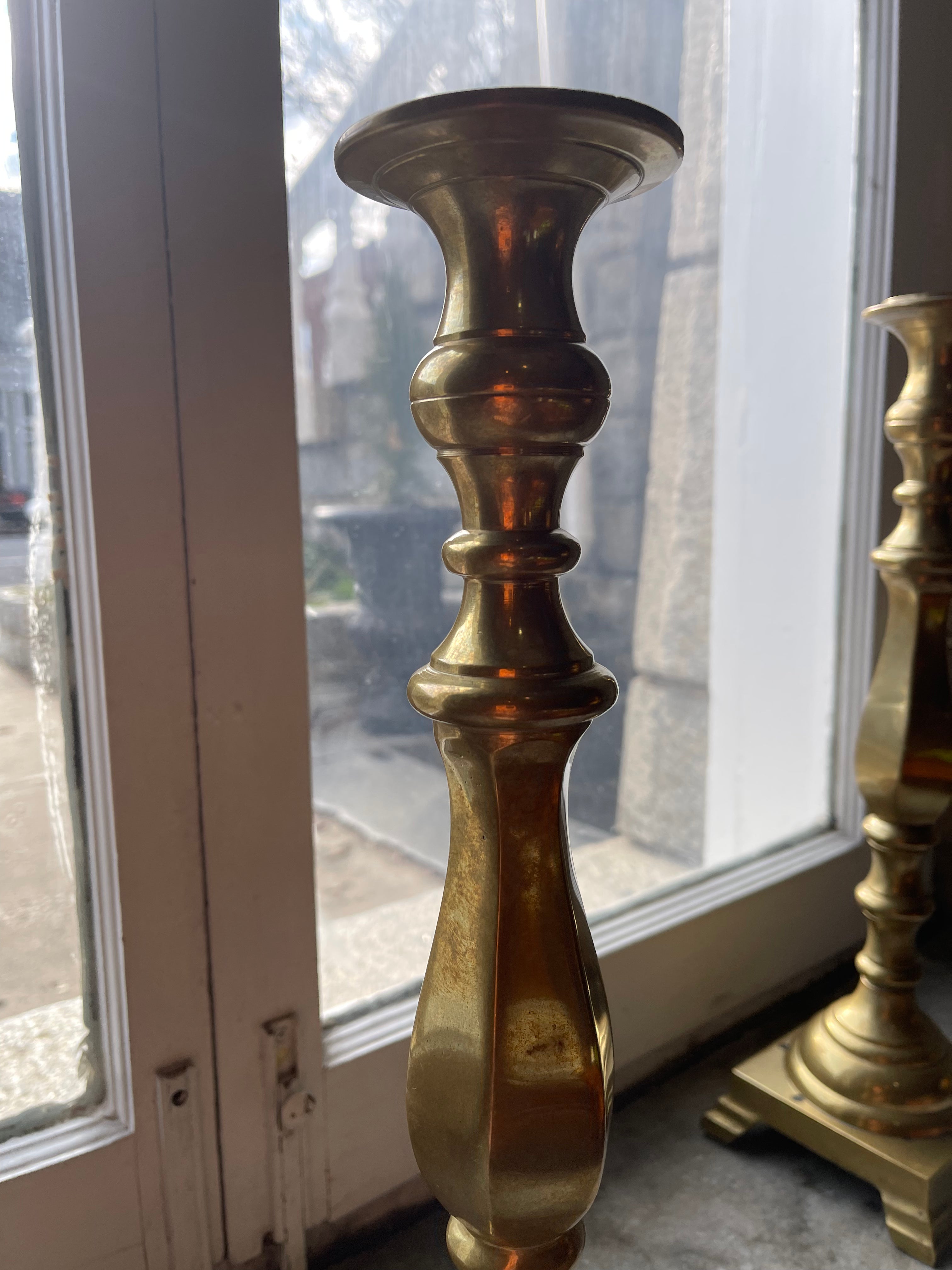 Large Brass Candleholder Pair