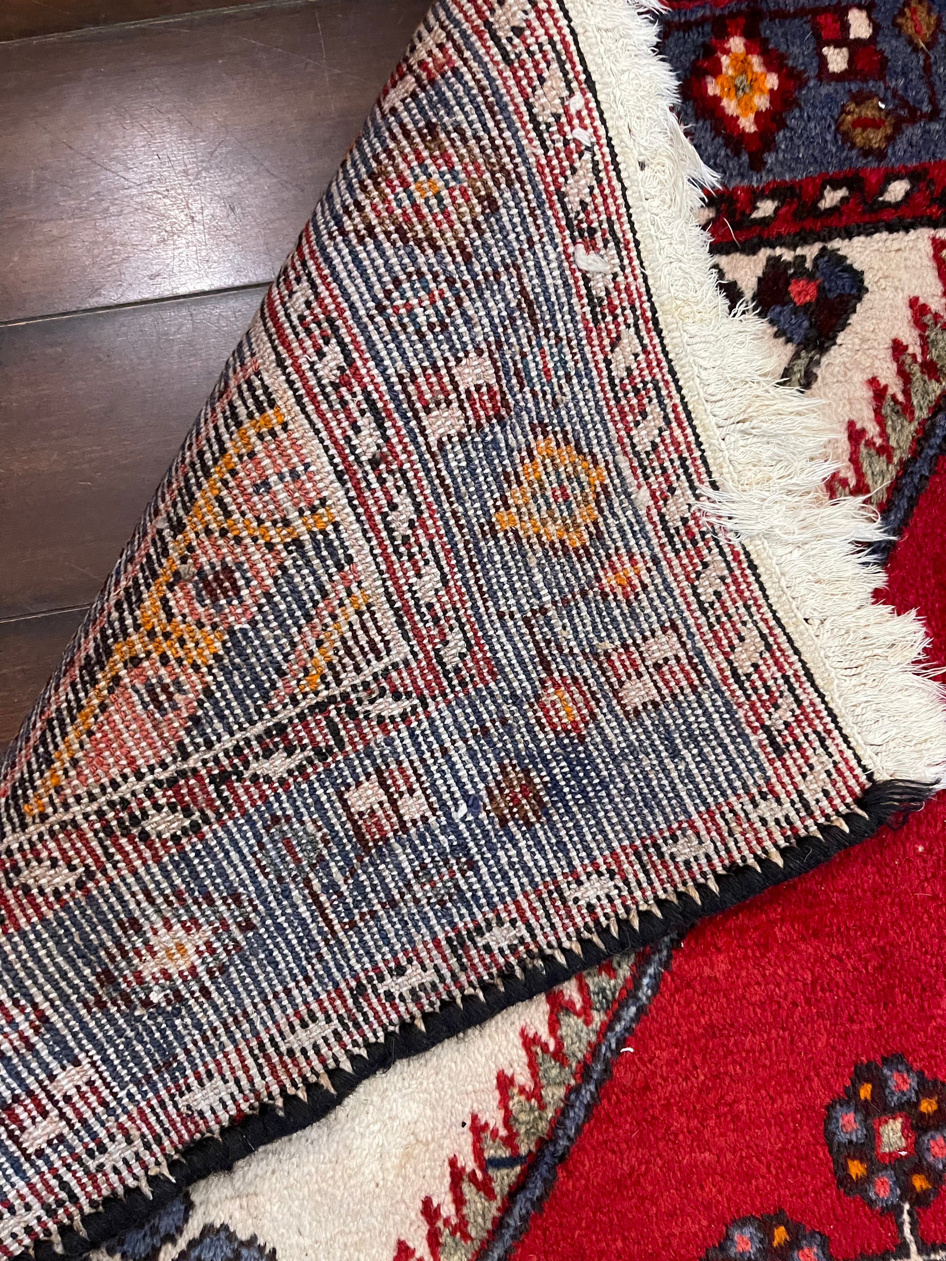 Blue, Red, & Cream Hand Knotted Rug | 5' x 6’3”