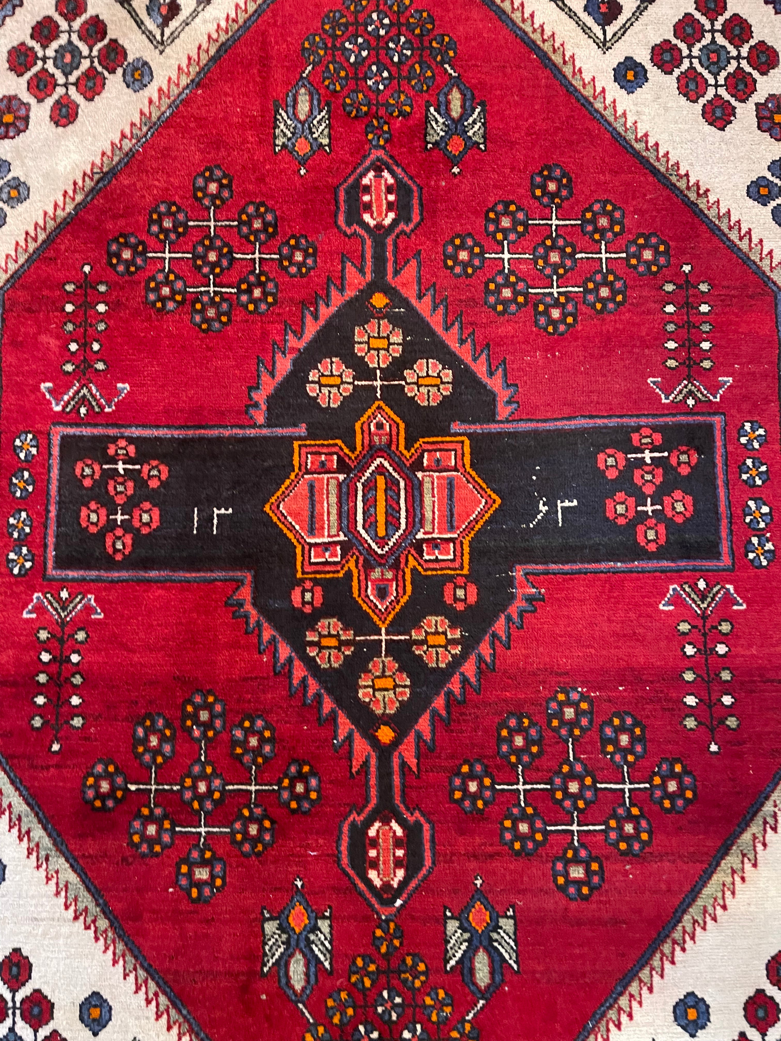 Blue, Red and Cream Hand Knotted Oriental Rug