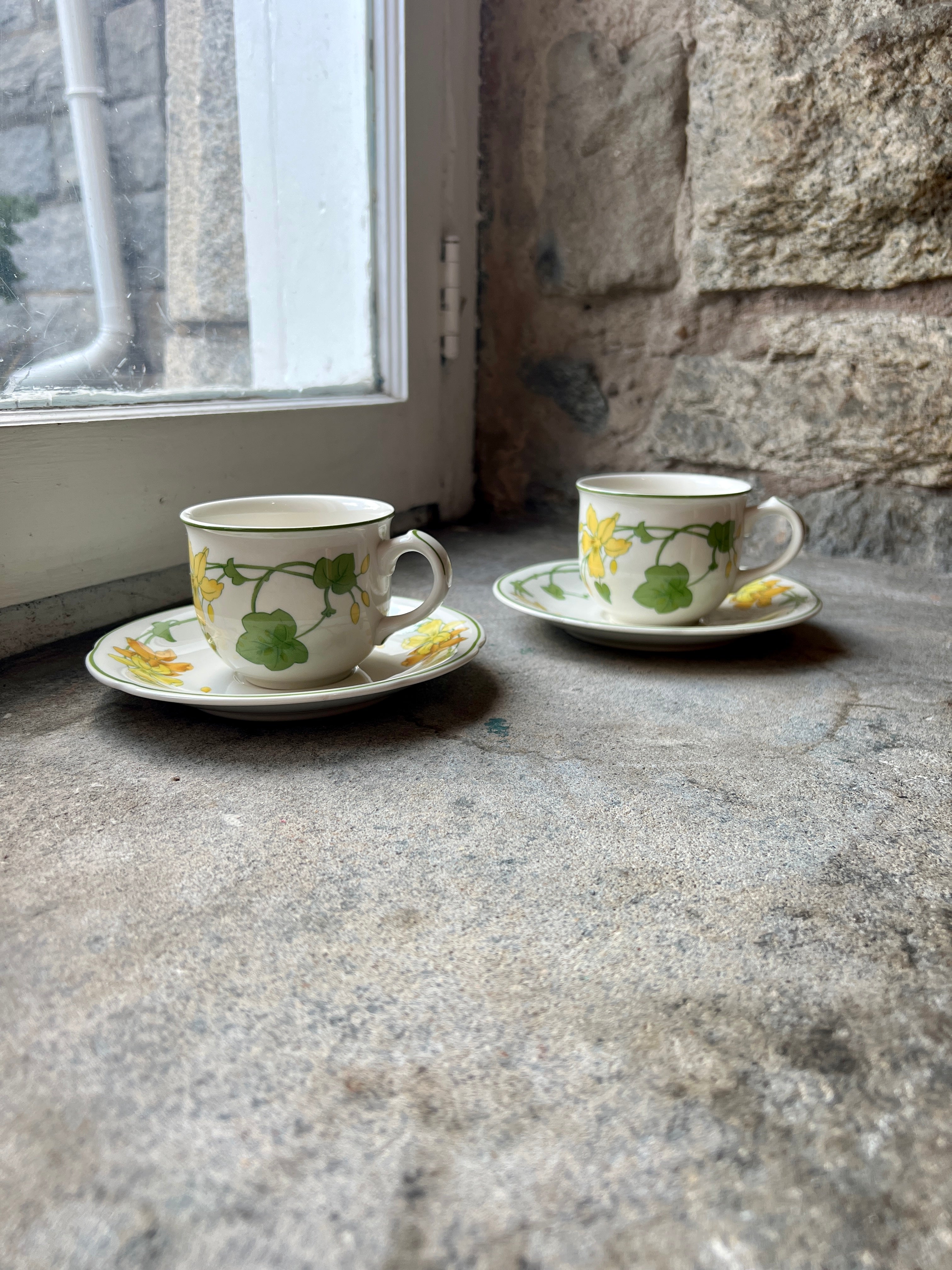 Set of 2 Villeroy and Boch “Geranium” Floral Teacup and Saucer