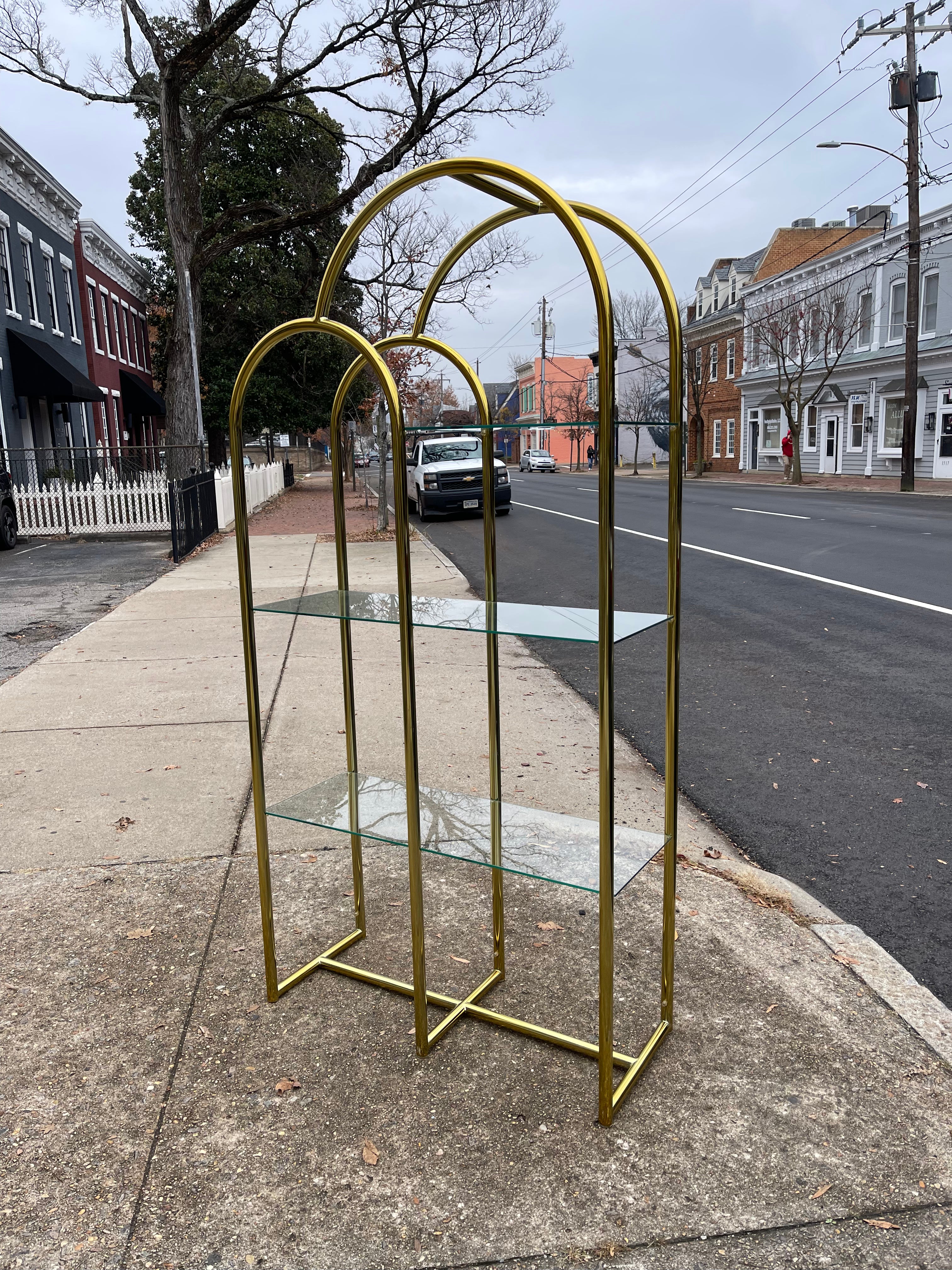 Double Arched Brass & Glass Etagere