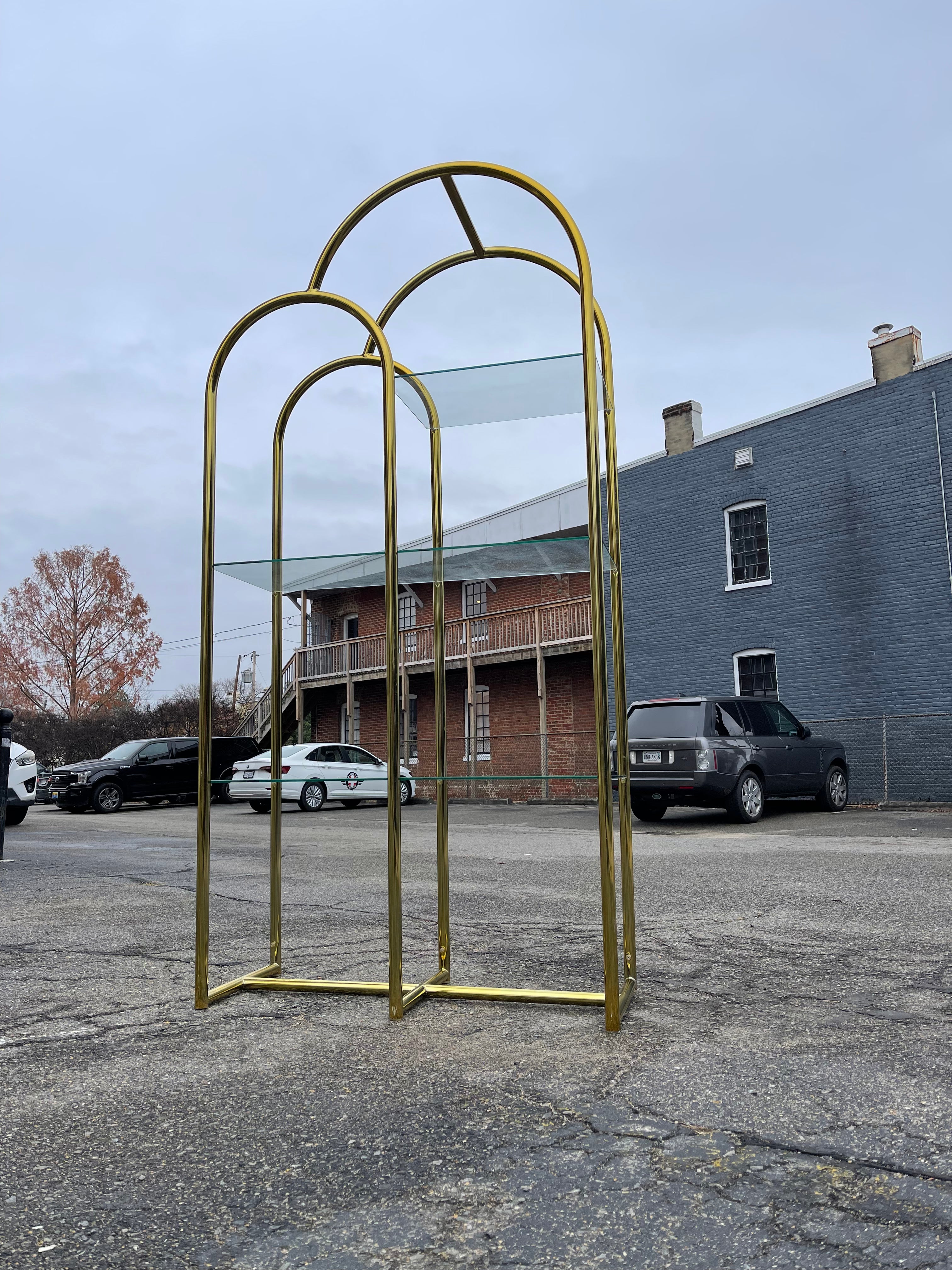 Double Arched Brass & Glass Etagere