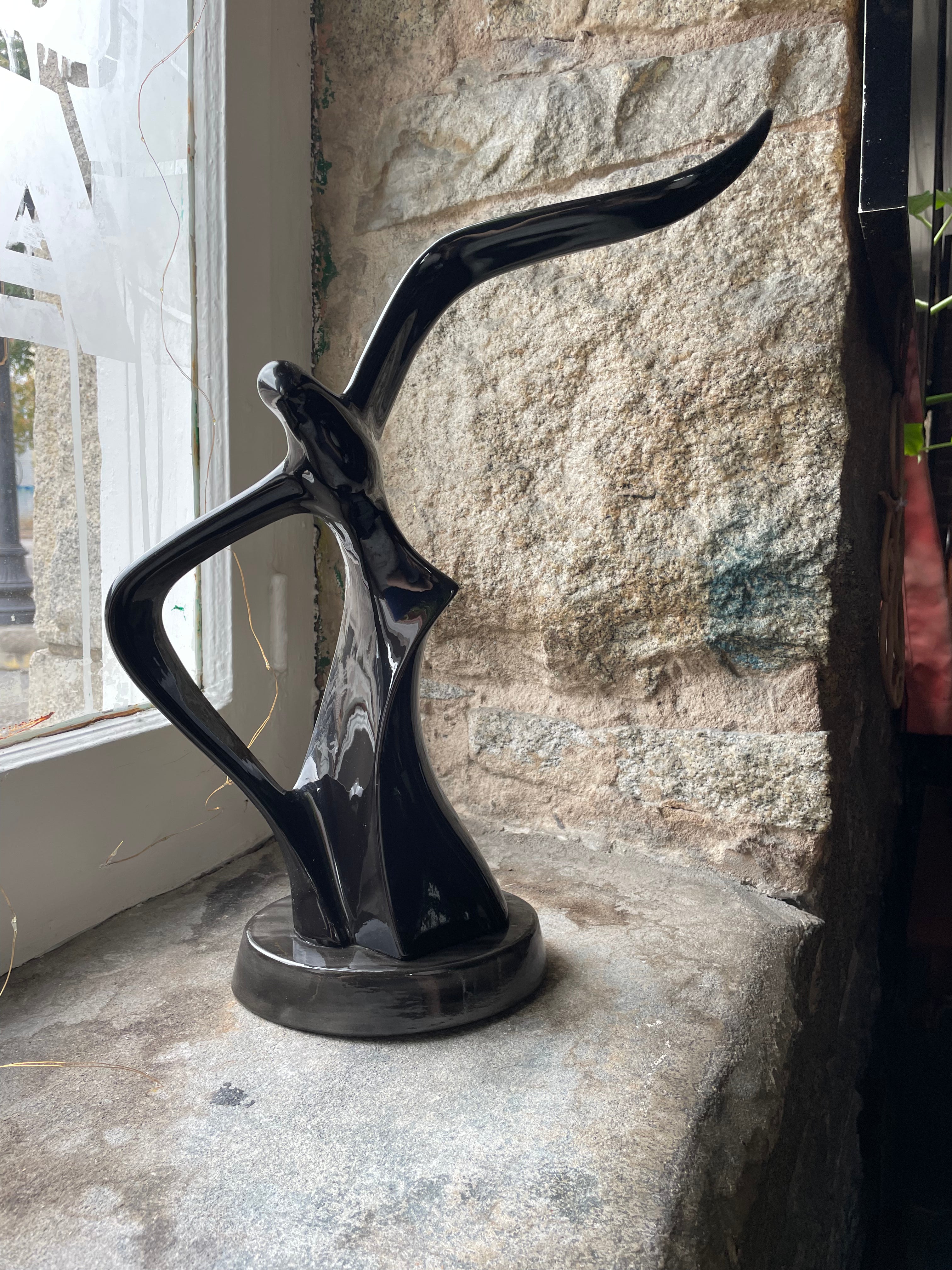 Midcentury Black Bird Sculpture